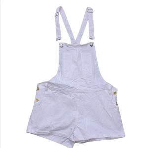 White Overalls Shorts with Pockets and Gold Buttons Overall Shorts White NWOT M